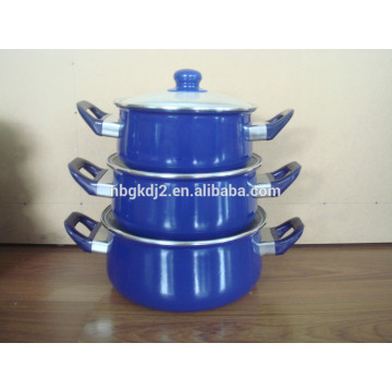 enamel cookware casserole sets with full color glass lid and plastic handle